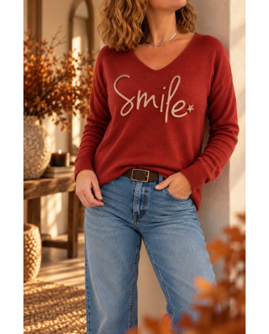 Pull "Smile" rouille terracotta