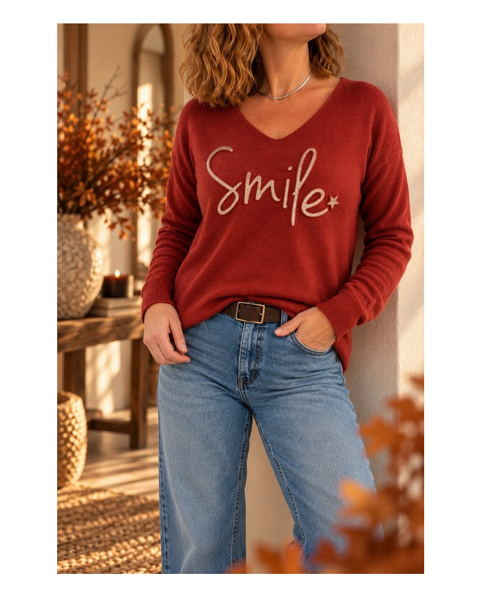 Pull "Smile" rouille terracotta