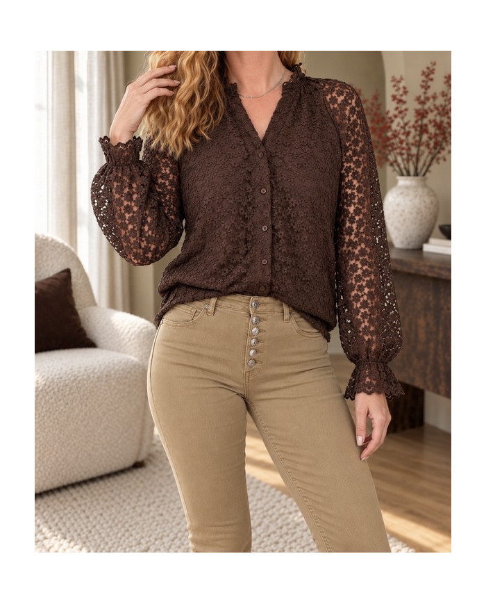 Chemisier fleuri chocolat Nina