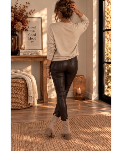 Pantalon legging en simili chocolat Salim