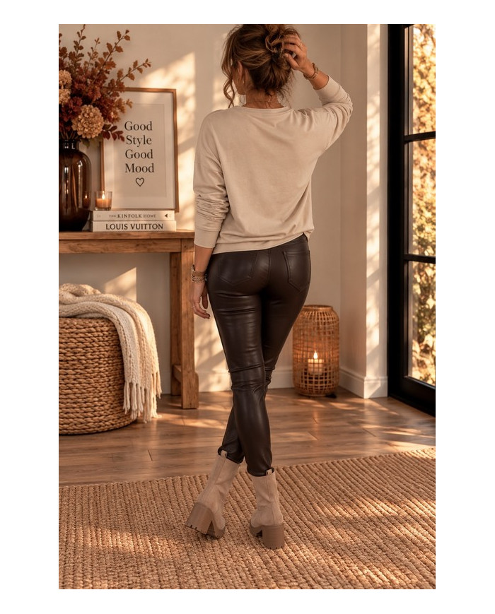 Pantalon legging en simili chocolat Salim
