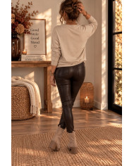 Pantalon legging en simili chocolat Salim