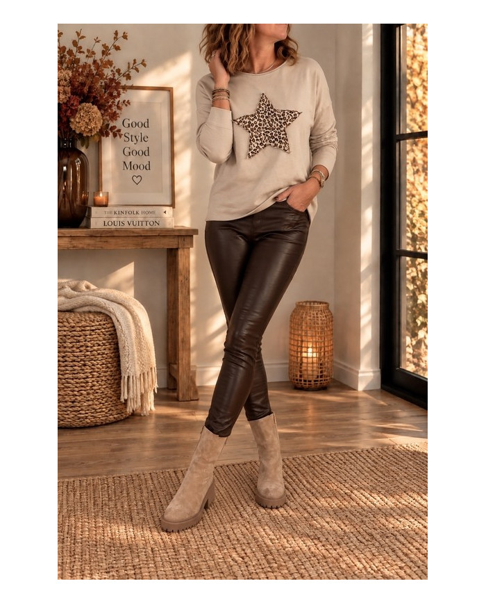Pantalon legging en simili chocolat Salim