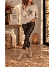Pantalon legging en simili chocolat Salim