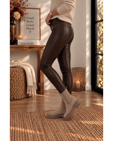 Pantalon legging en simili chocolat Salim