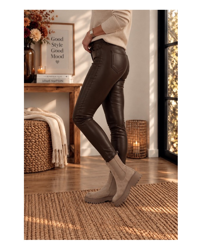 Pantalon legging en simili chocolat Salim
