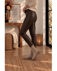 Pantalon legging en simili chocolat Salim