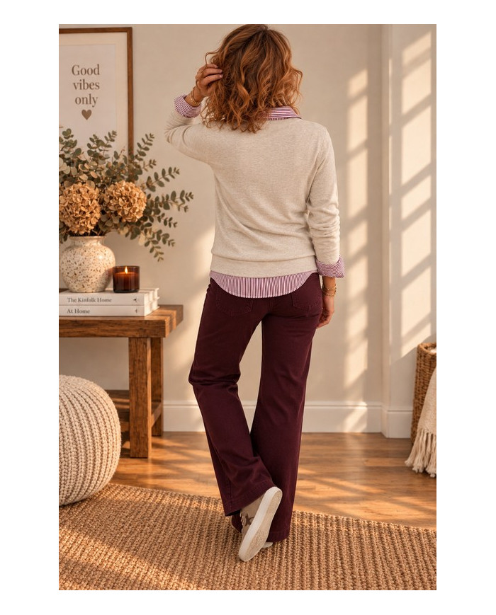 Sweat "Amour" beige chiné & bordeaux