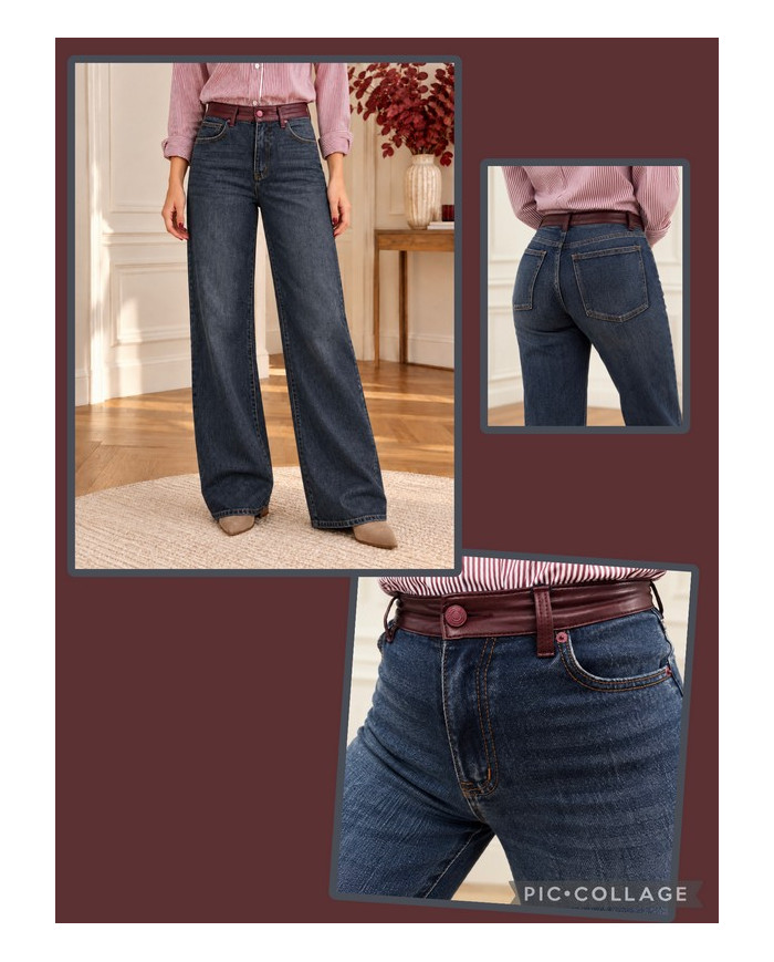 Jean ceinture bordeaux Corentin (coupe longue)