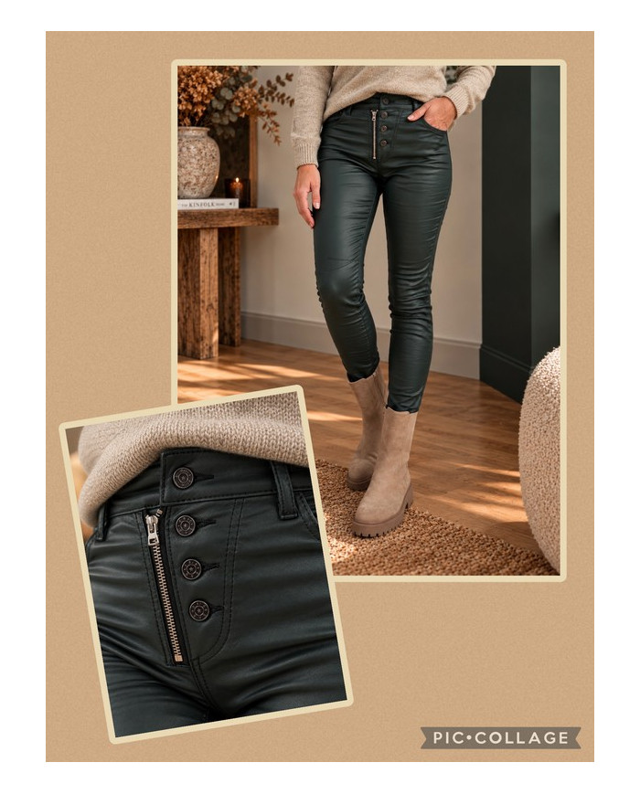 Pantalon en simili vert bouteille Melly Lasia