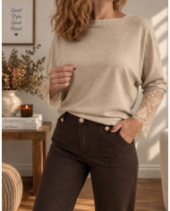Pull écru & choco col camionneur "Amore"