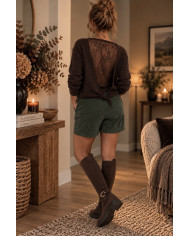 Short côtelé kaki