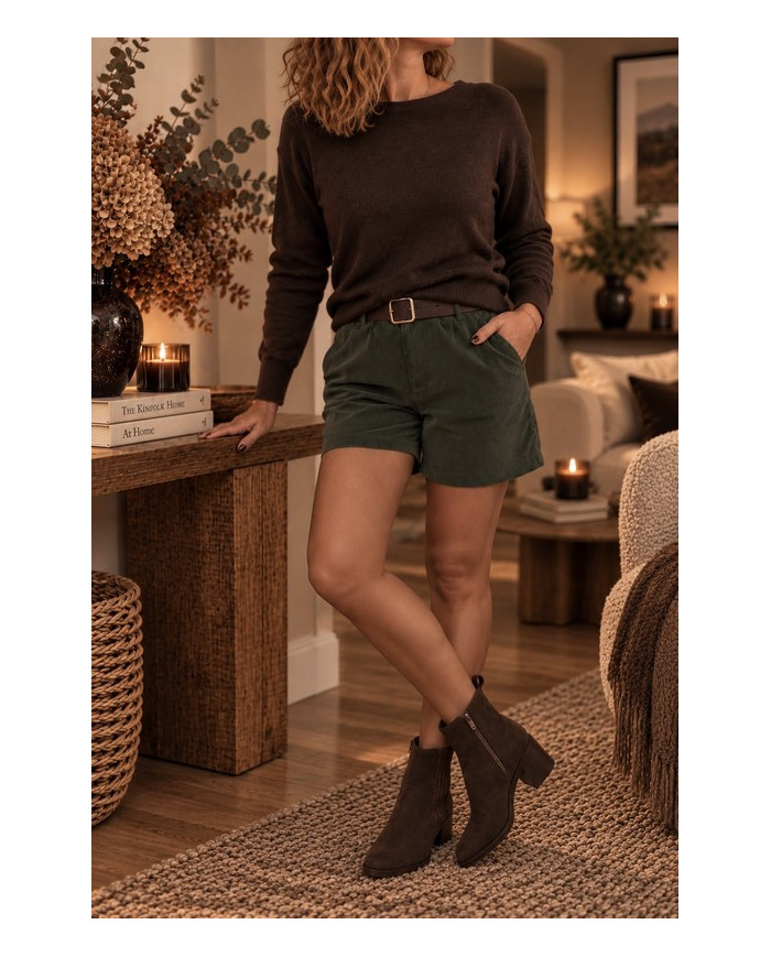 Short côtelé kaki