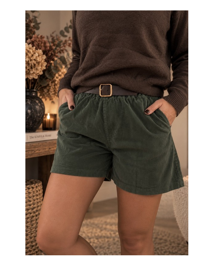 Short côtelé kaki