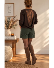 Pull choco dos dentelle & strass