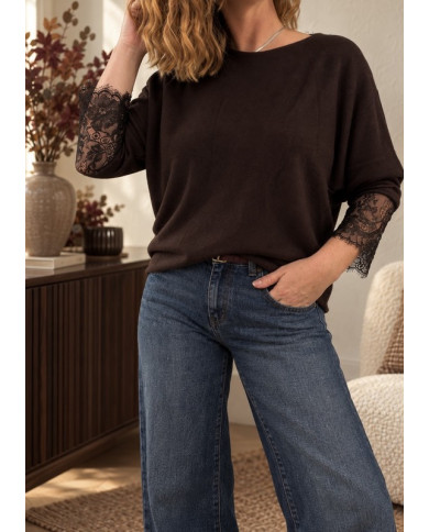 Pull choco manches dentelle Azio