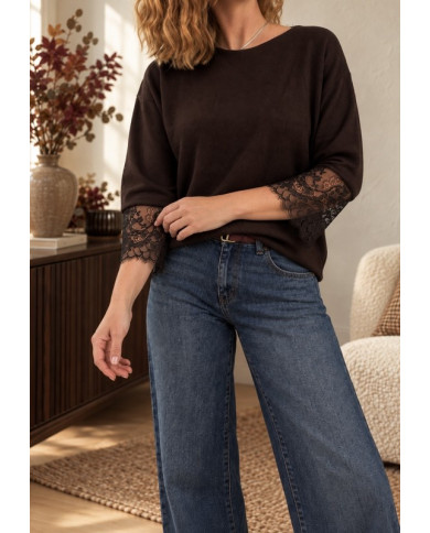 Pull choco manches dentelle Azio