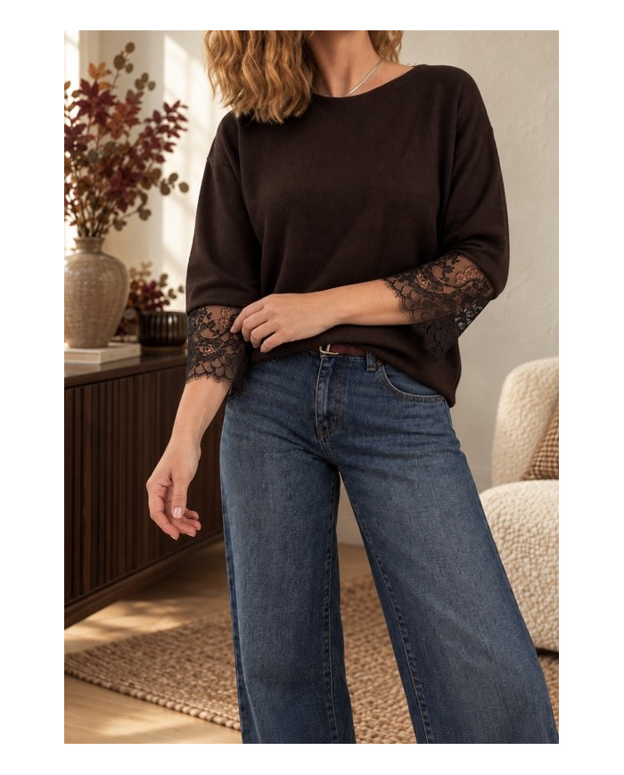 Pull choco manches dentelle Azio