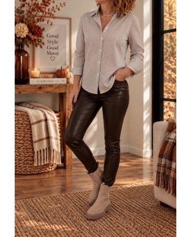 Chemise rayée marron taupe "Amore" Dina