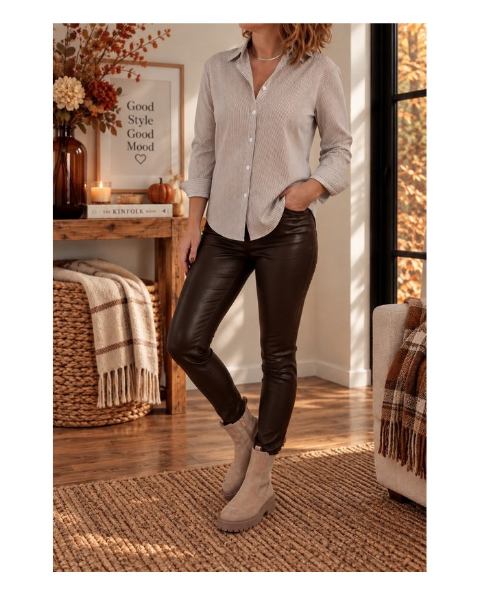 Chemise rayée marron taupe "Amore" Dina