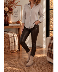 Chemise rayée marron taupe "Amore" Dina
