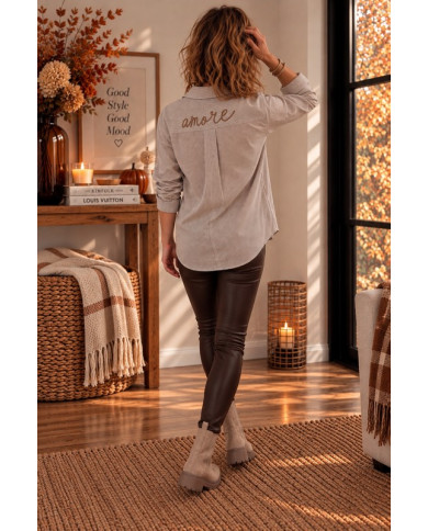 Chemise rayée marron taupe "Amore" Dina