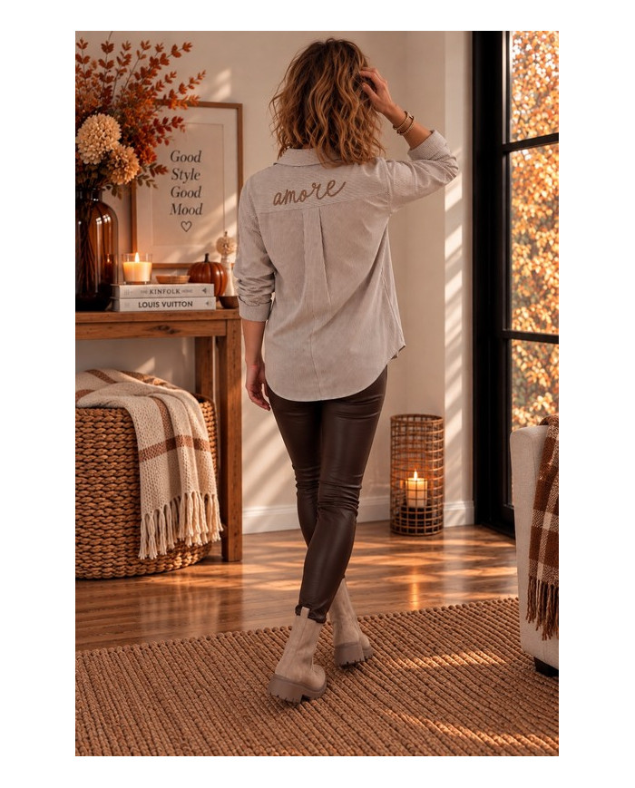 Chemise rayée marron taupe "Amore" Dina