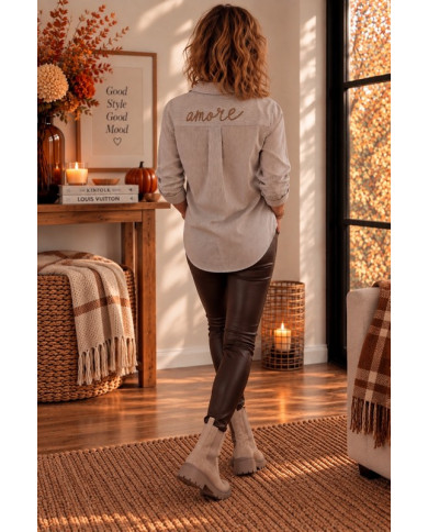 Chemise rayée marron taupe "Amore" Dina