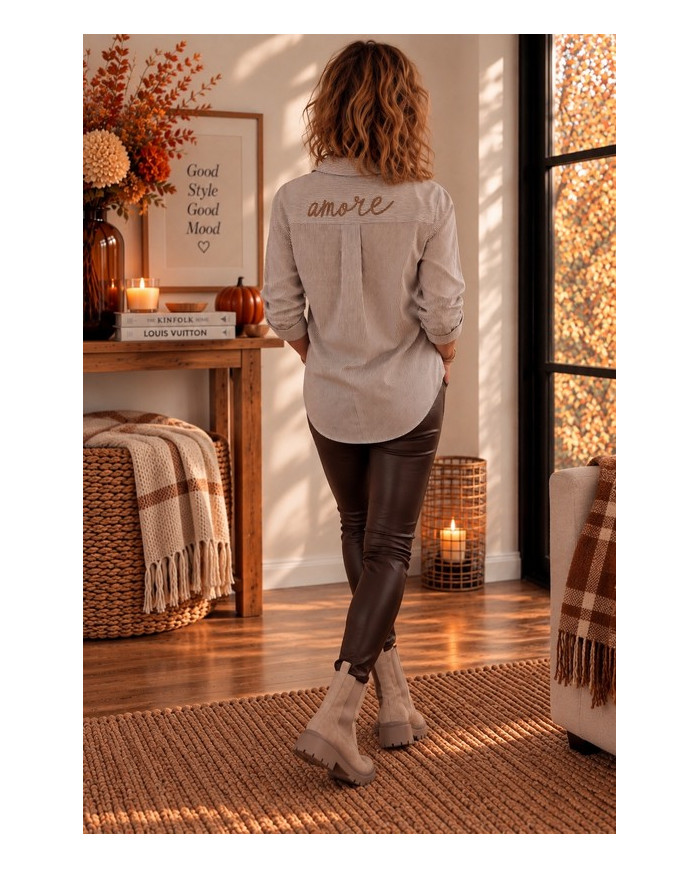 Chemise rayée marron taupe "Amore" Dina