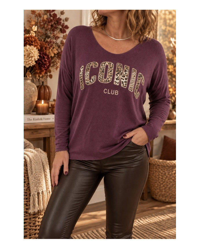 Pull tout doux "Iconic" prune