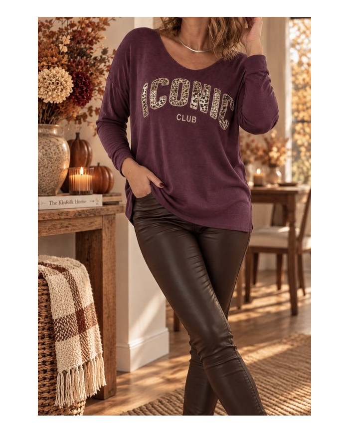 Pull tout doux "Iconic" prune