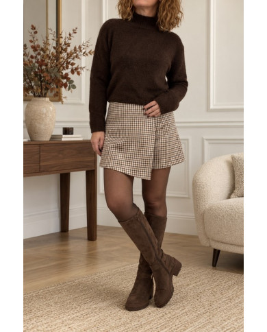 Jupe short marron à carreaux Caroline