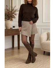 Jupe short marron à carreaux Caroline