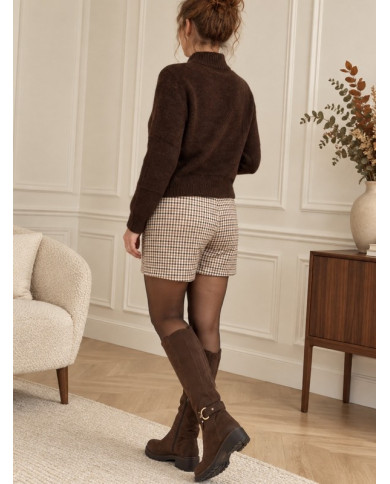 Jupe short marron à carreaux Caroline