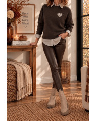 Pull "Rock Love Peace" chocolat