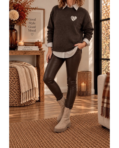 Pull "Rock Love Peace" chocolat