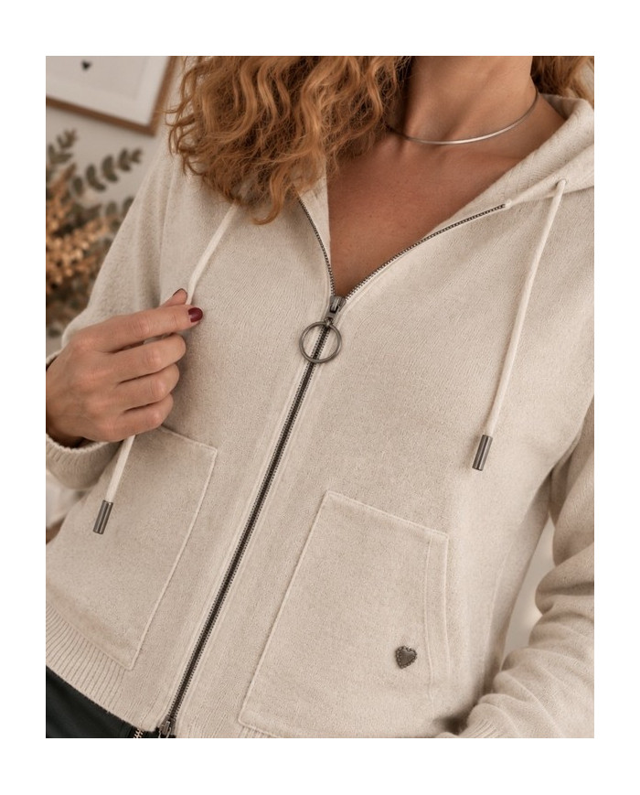 Gilet zippé avec capuche écru