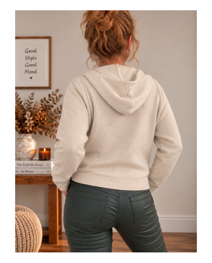 Gilet zippé avec capuche écru