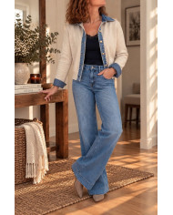 Gilet beige & col chemise en jean