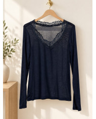 Top léger vintage en dentelle prune