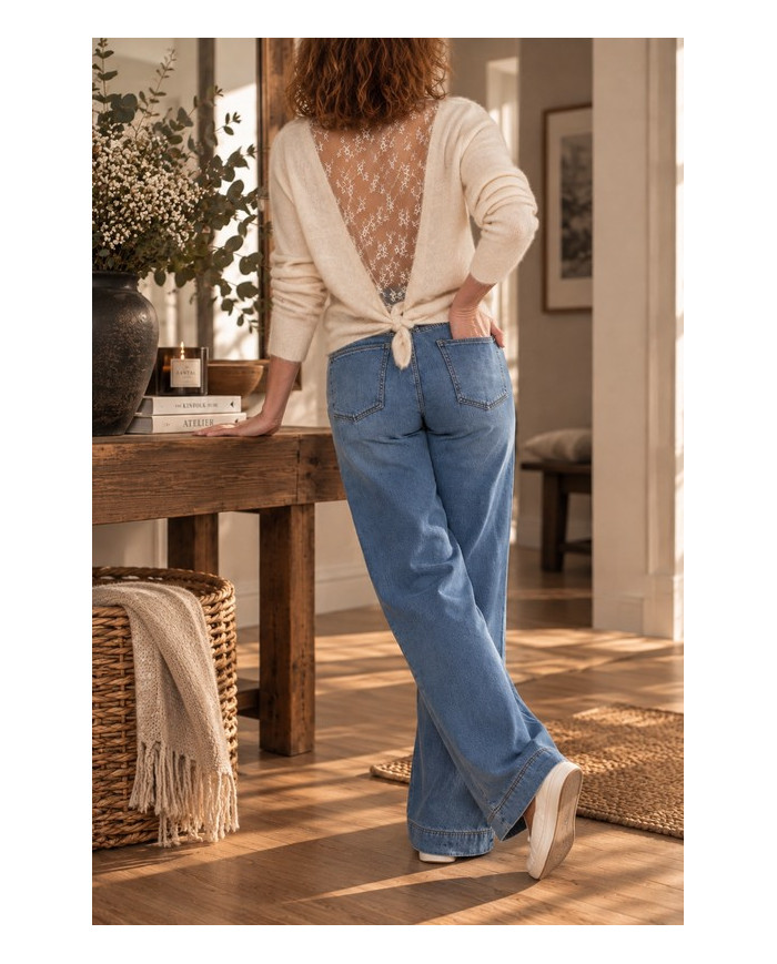 Pull beige & dos dentelle