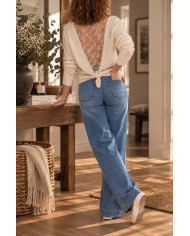 Pull beige & dos dentelle