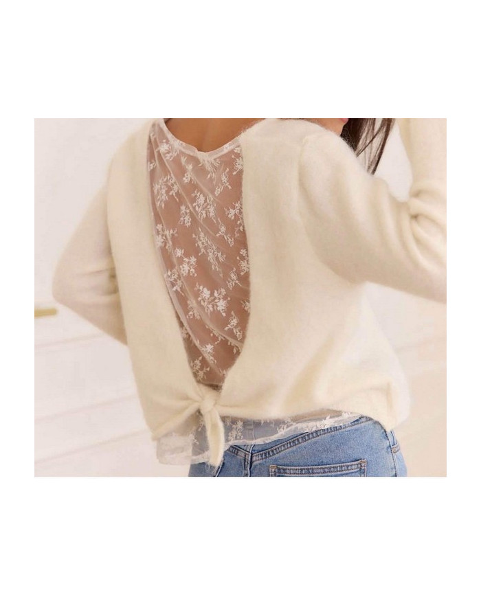 Pull beige & dos dentelle