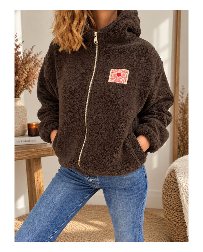 Veste polaire chocolat à capuche Astra