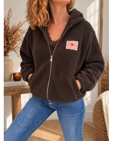 Veste polaire chocolat à capuche Astra