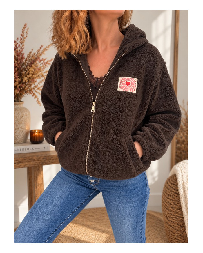 Veste polaire chocolat à capuche Astra