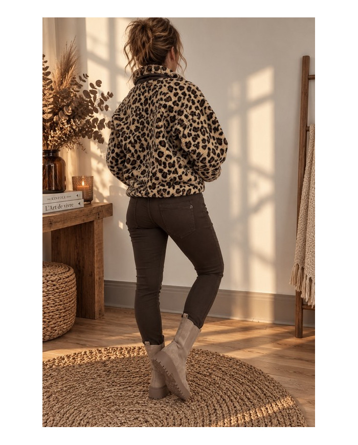 Veste polaire réversible léopard / chocolat