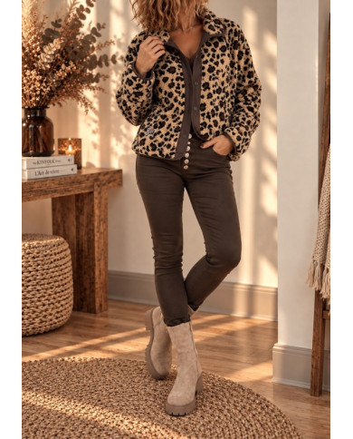 Veste polaire réversible léopard / chocolat