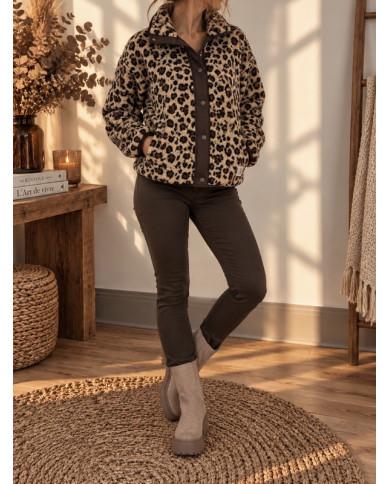 Veste polaire réversible léopard / chocolat