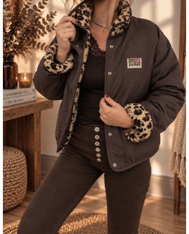 Veste polaire réversible léopard / chocolat